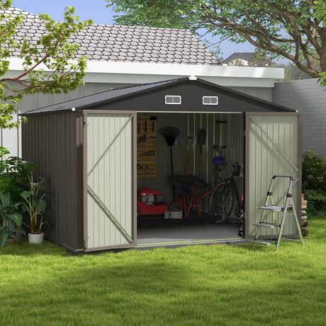 Patiowell Size Upgrade 10 x 10 ft Outdoor Storage Metal Shed with Slop