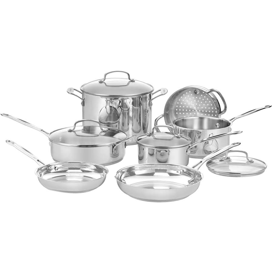 Cuisinart Chef's 11 Piece Classic Stainless Steel Cookware Set, Silver